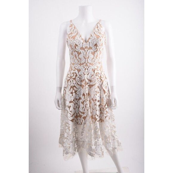 Dress the Population Dresses & Skirts - Dress The Population Womens Blair Sleeveless Sequin Lace Midi Dress S White NWT
